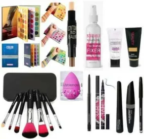 Bingeable Kajal&36HEyeliner& 3IN1 Eyeliner,Mascara,Kajal,& 7 Pcs Brushes& Puff& 60 Color Book & Contour Stick& Fixer& Primer& Foundation (10 Items in the set)