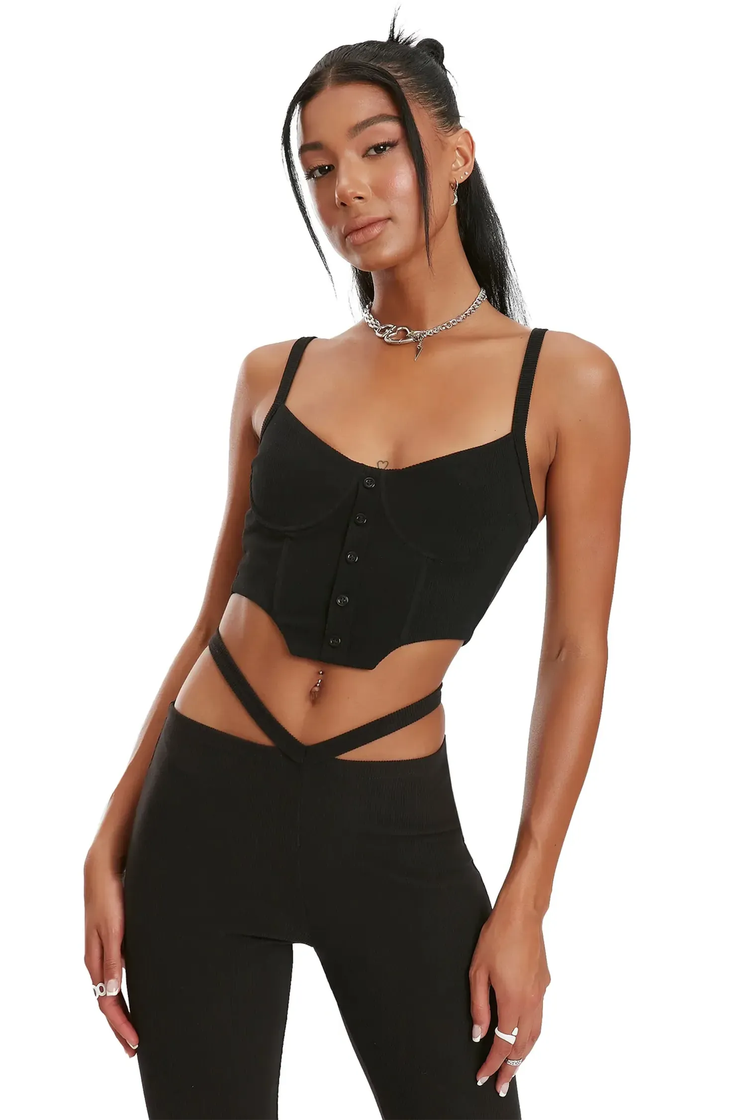 Black Corset Top & Cut Out Flare Pants