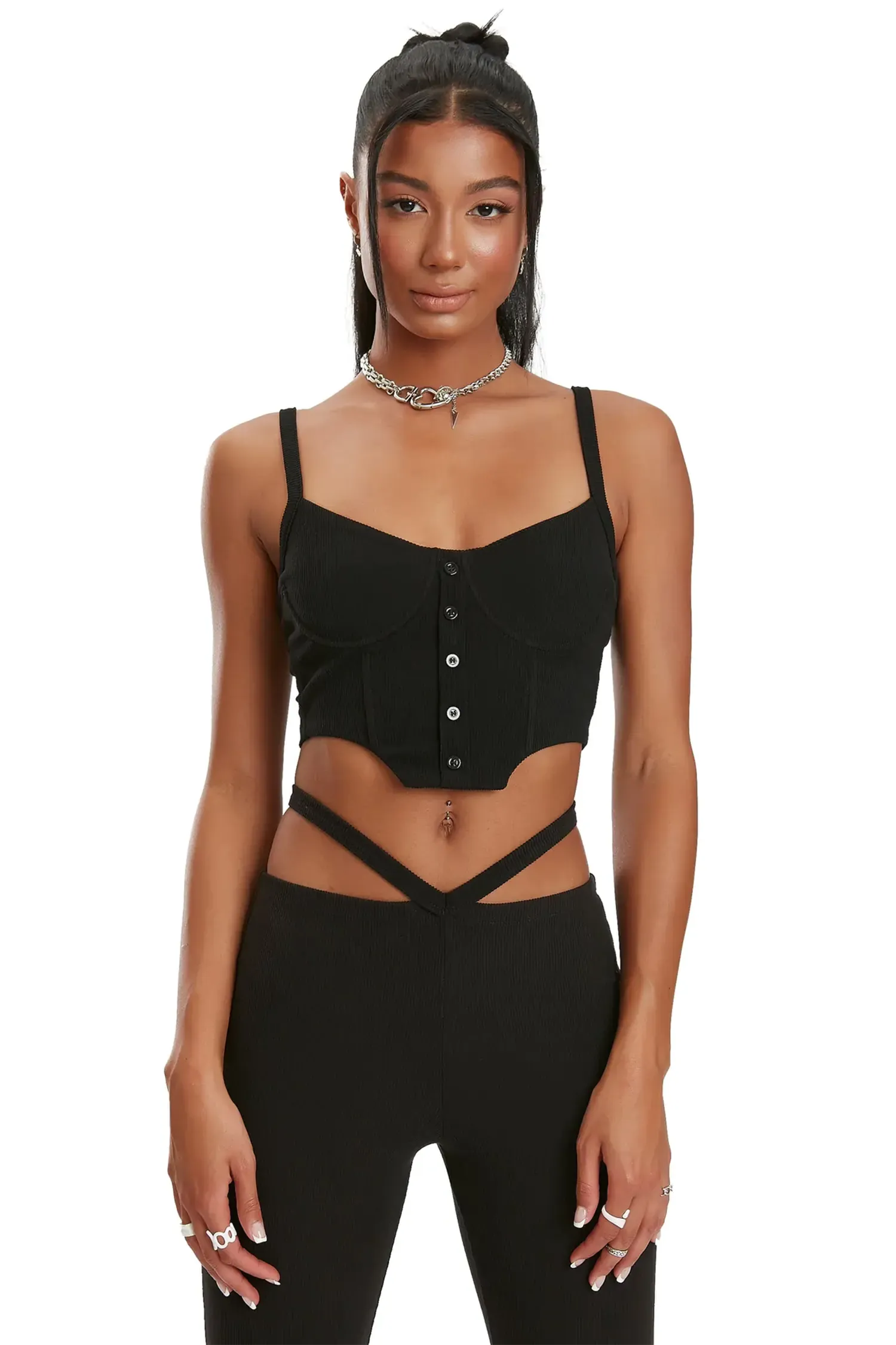 Black Corset Top & Cut Out Flare Pants