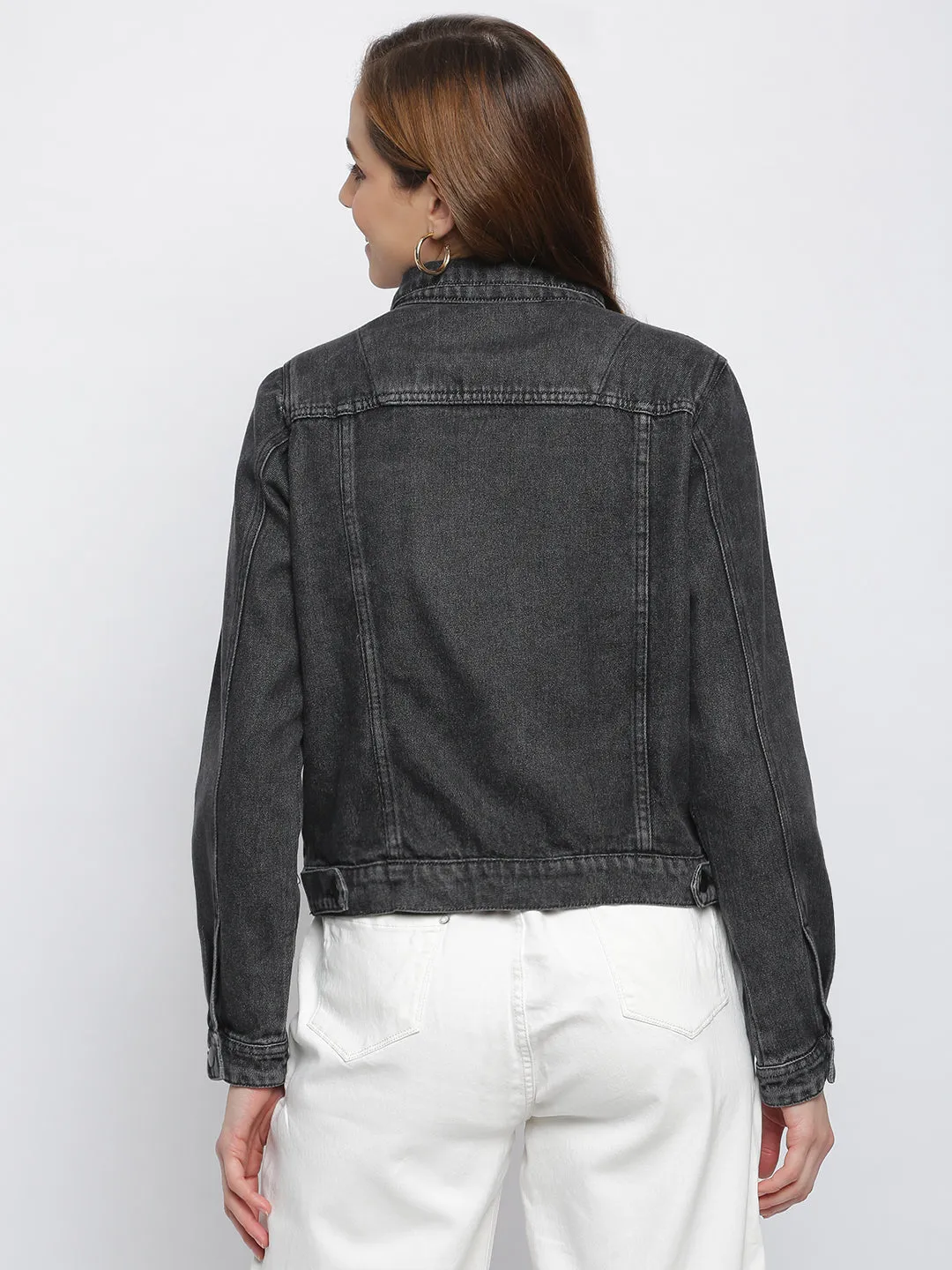 Black Embroidered Denim  Jacket