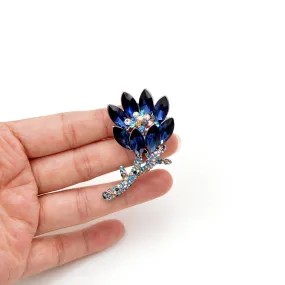 Blue Color Crystal Flower Brooch  Summer