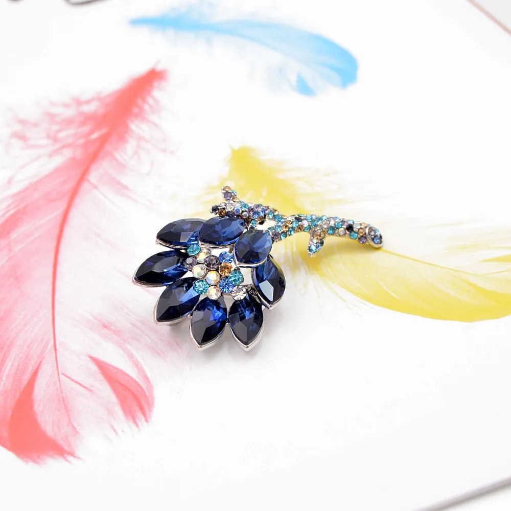 Blue Color Crystal Flower Brooch  Summer