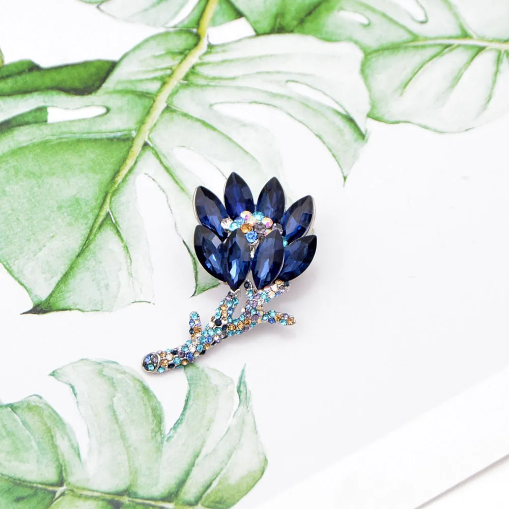 Blue Color Crystal Flower Brooch  Summer