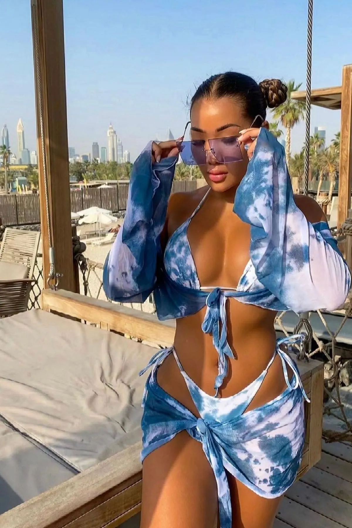 Blue Tie Dye 4 Piece Swimsuit