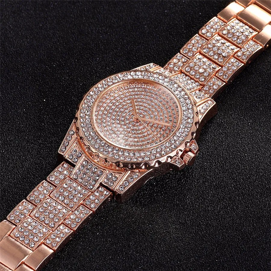 Brand Rose Gold Watch Luxury Women Dress Rhinestone Crystal