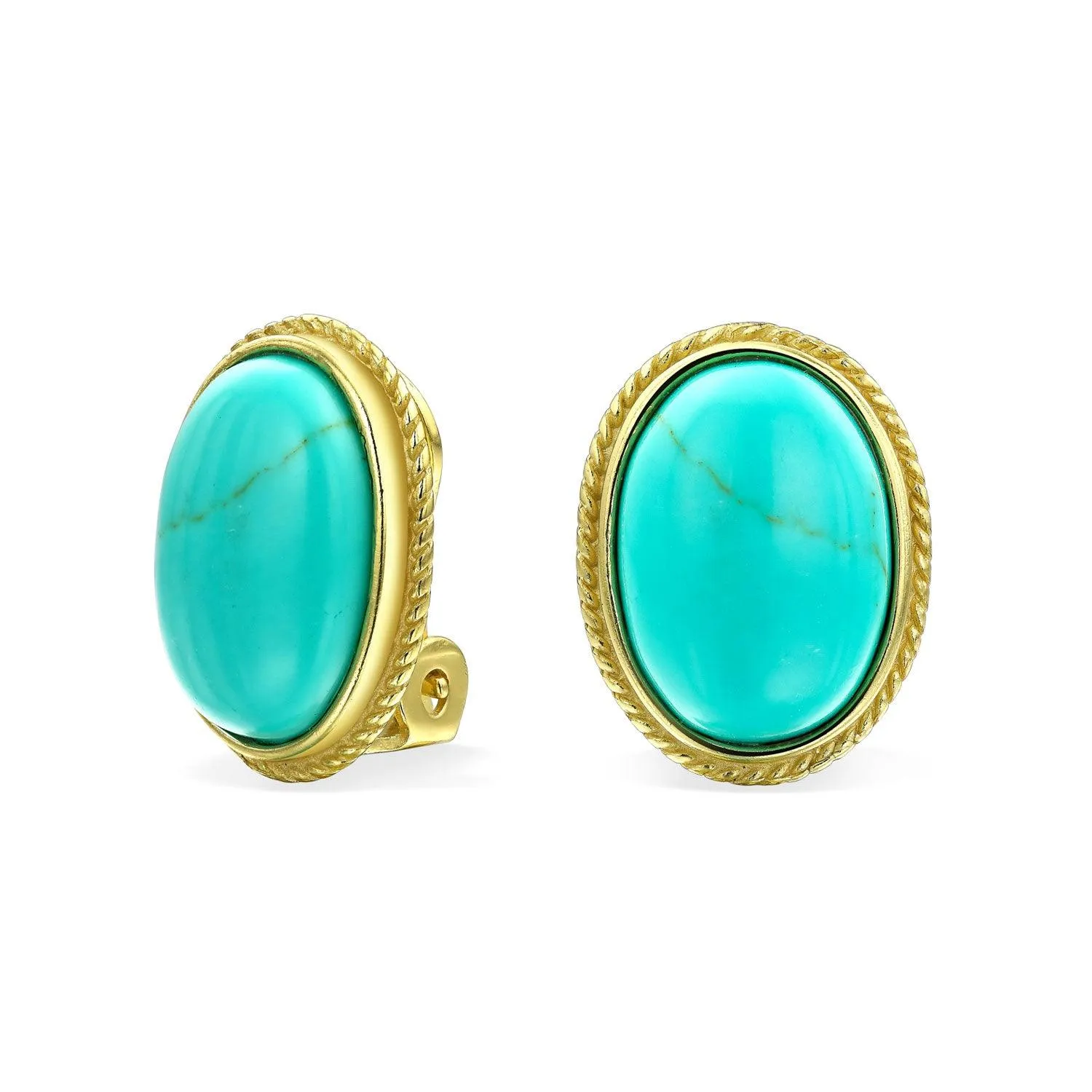 Cabochon Oval Gemstone Gold Plated Sterling Silver Clip On Earrings