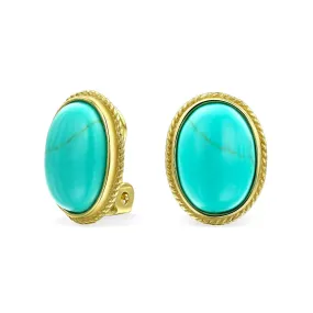 Cabochon Oval Gemstone Gold Plated Sterling Silver Clip On Earrings