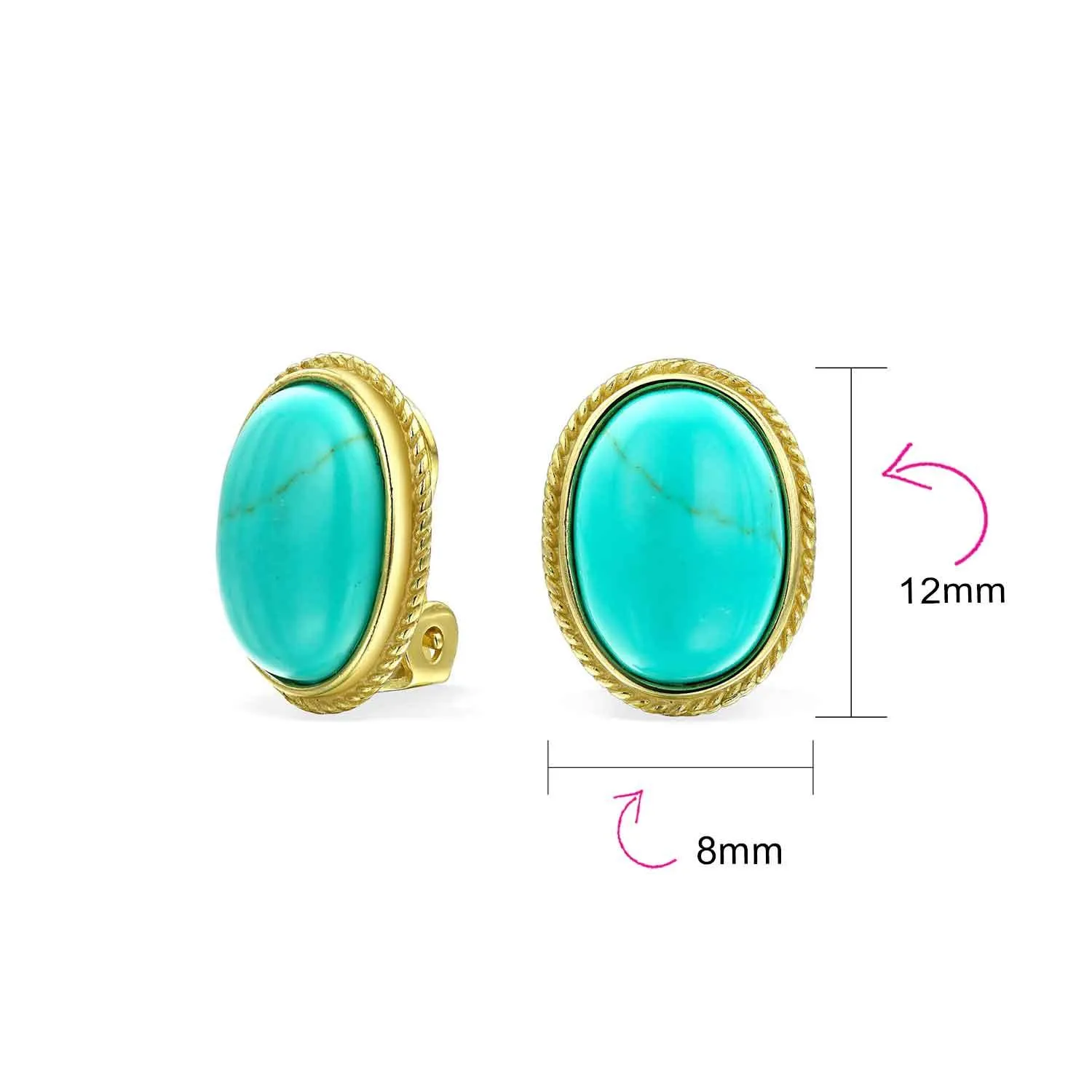 Cabochon Oval Gemstone Gold Plated Sterling Silver Clip On Earrings