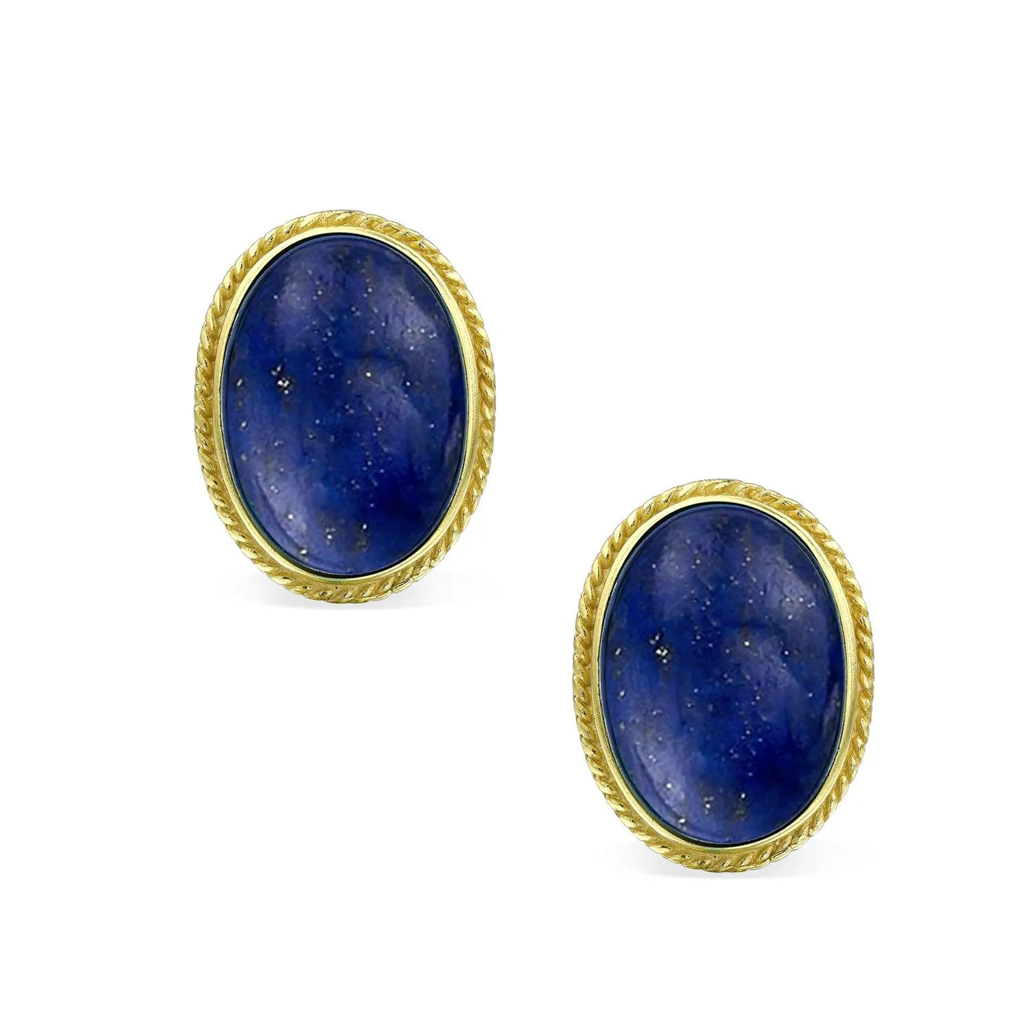 Cabochon Oval Gemstone Gold Plated Sterling Silver Clip On Earrings