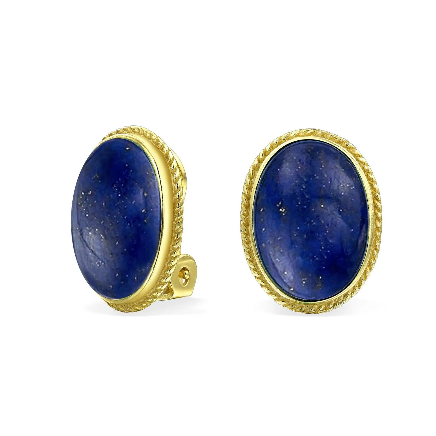 Cabochon Oval Gemstone Gold Plated Sterling Silver Clip On Earrings