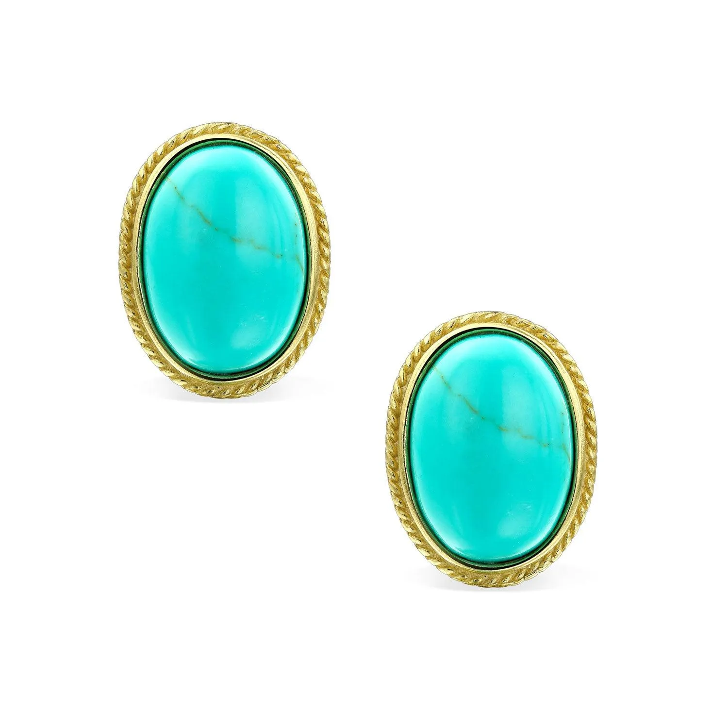 Cabochon Oval Gemstone Gold Plated Sterling Silver Clip On Earrings