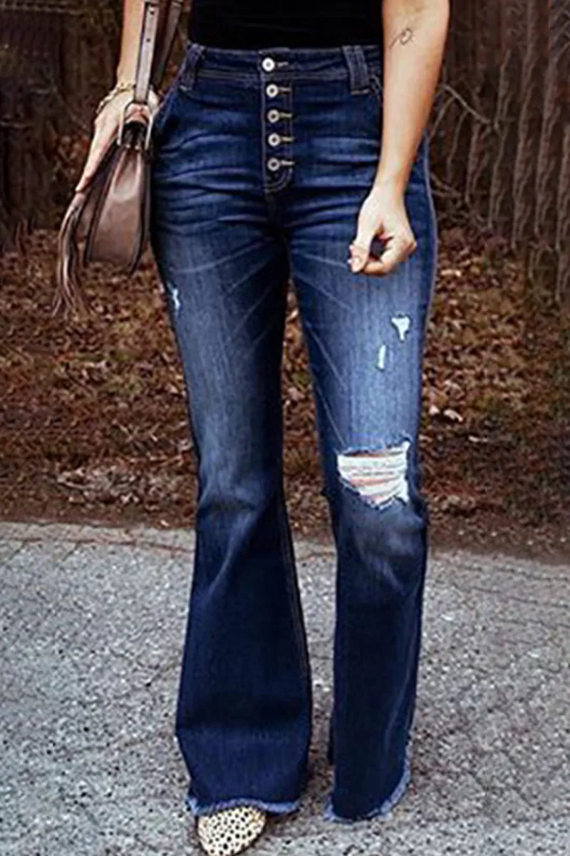 Casual Street Solid Solid Color Straight Denim Jeans