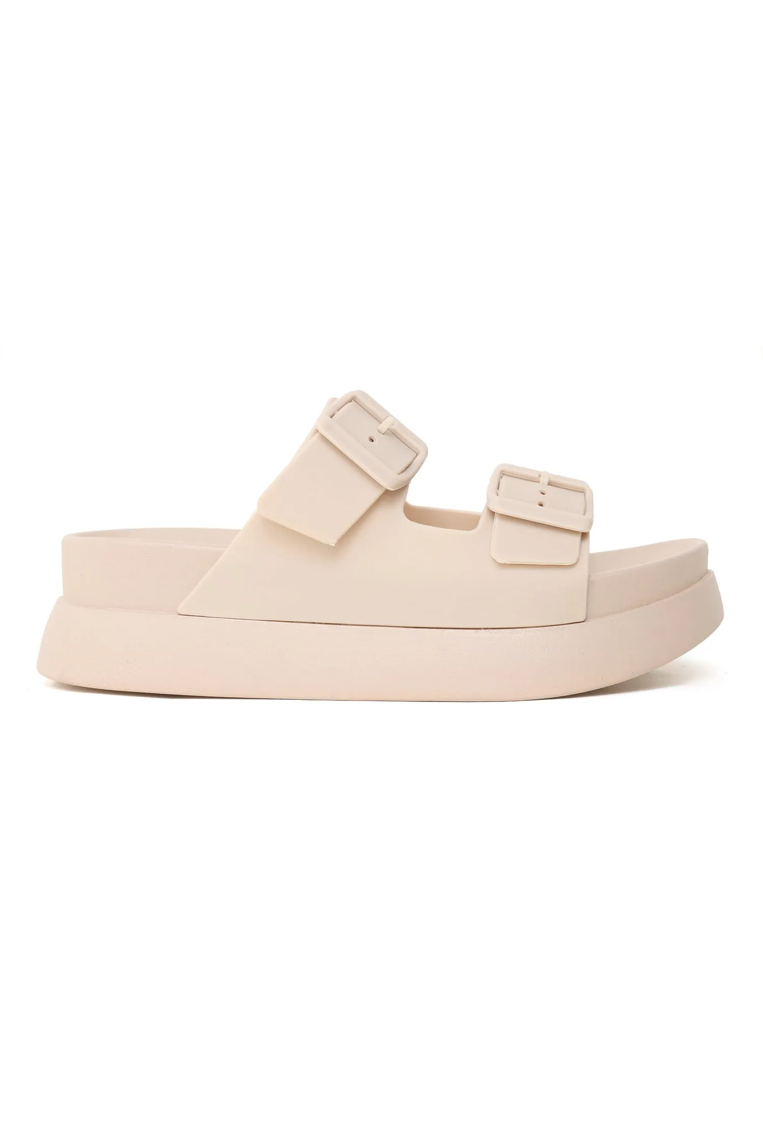 CHUNKY DOUBLE STRAP SLIDES-BEIGE