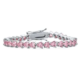 Clear Red Pink CZ Heart Shaped Tennis Bracelet Silver Plated 7,7.5"