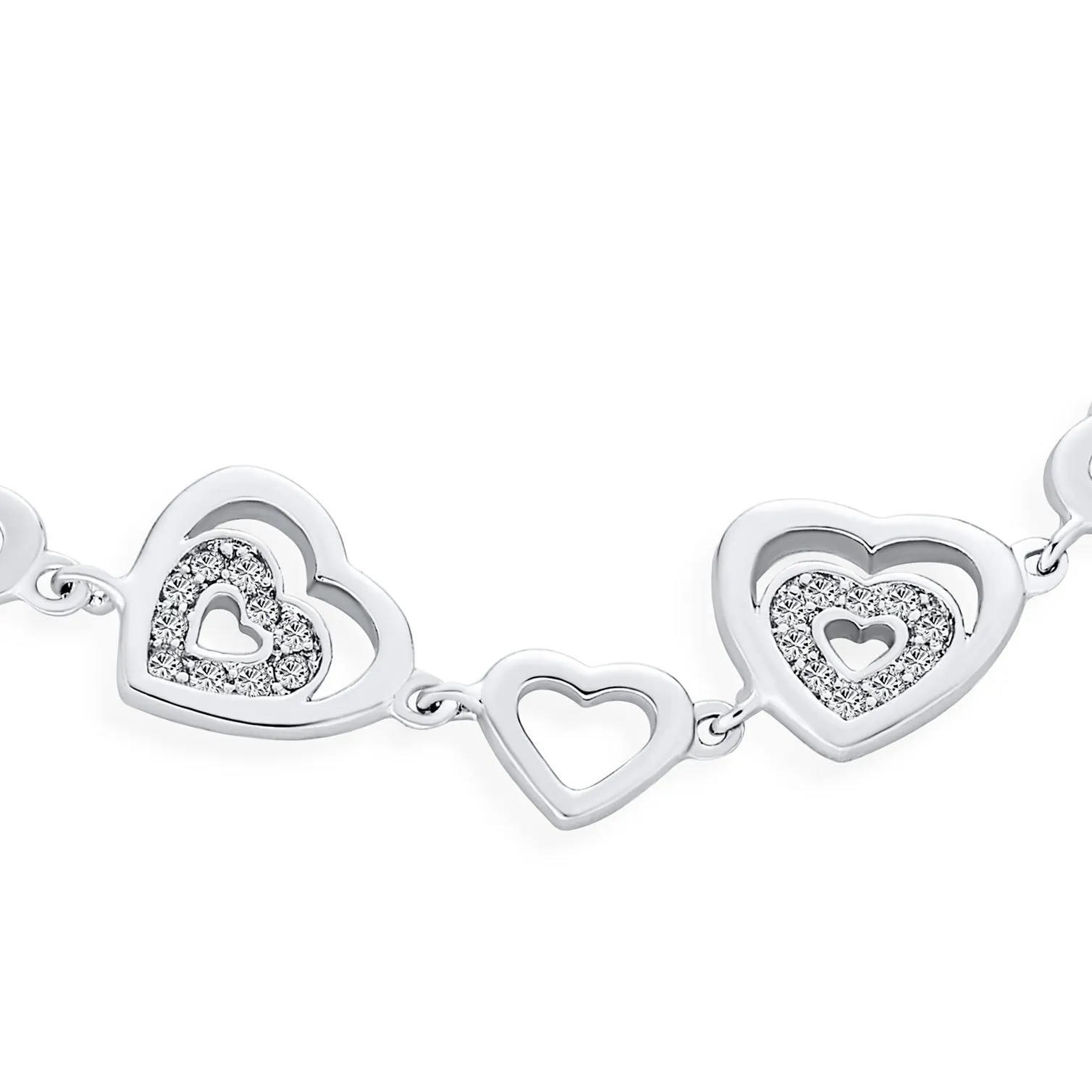 Clear Red Pink CZ Heart Shaped Tennis Bracelet Silver Plated 7,7.5"