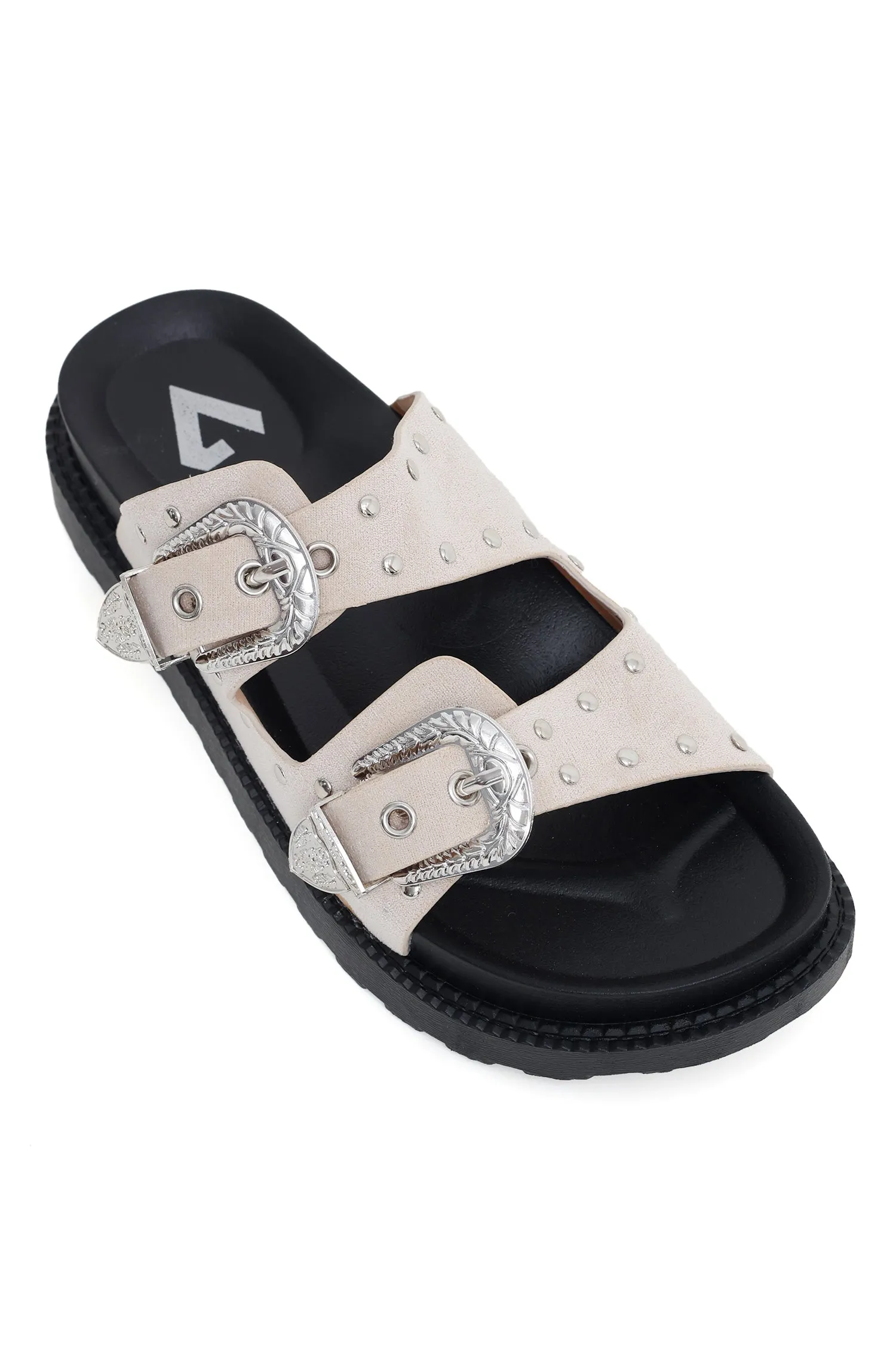 COMFORT STRAP SLIDES-BEIGE