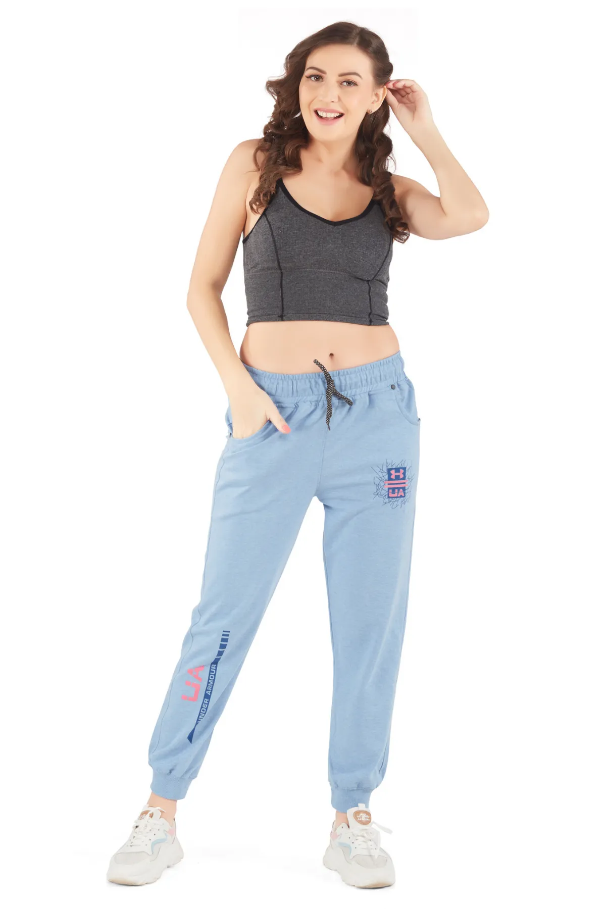 Cotton Regular Fit Joggers With Pockets - Sky Blue