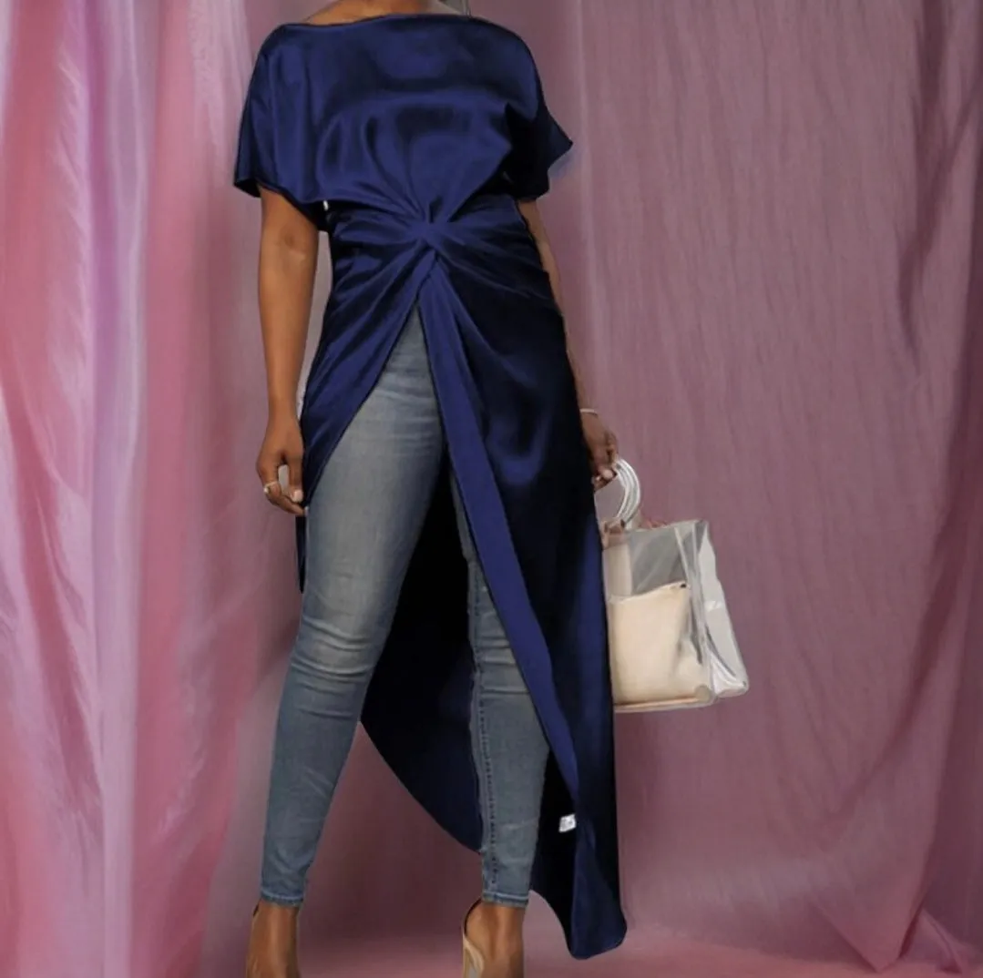 CRAFTED KNOT NAVY BLUE BLOUSE