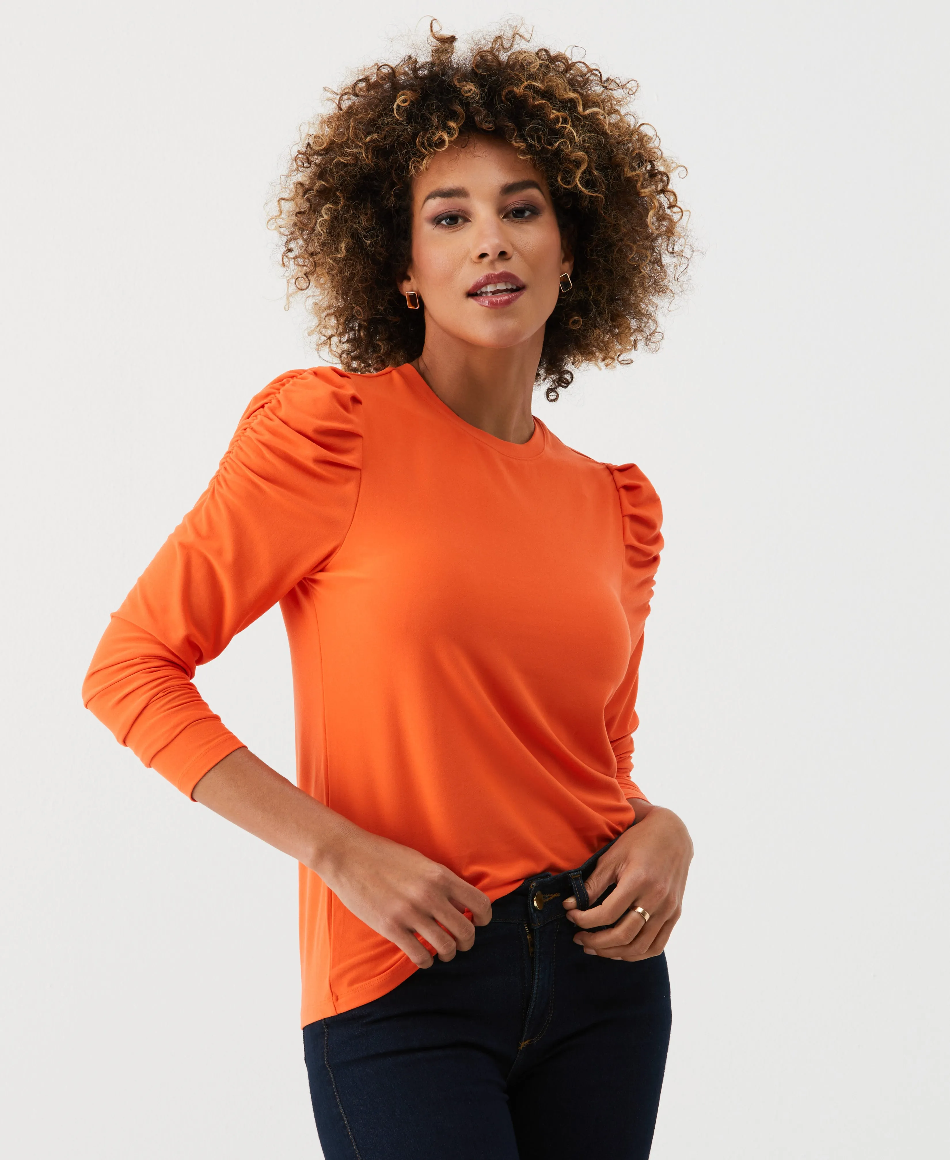 Crew Neck Puff Sleeve Top