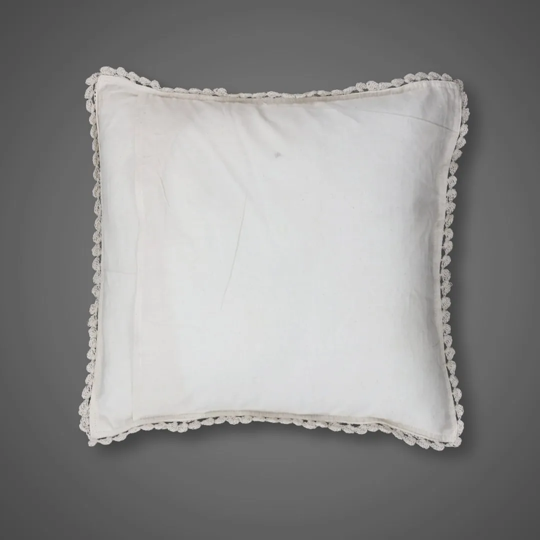 Crochet Cotton Square Cushion Cover With A Floret Pattern In White | Set Of 1/2/4 | 16" x 16" | Handmade In India