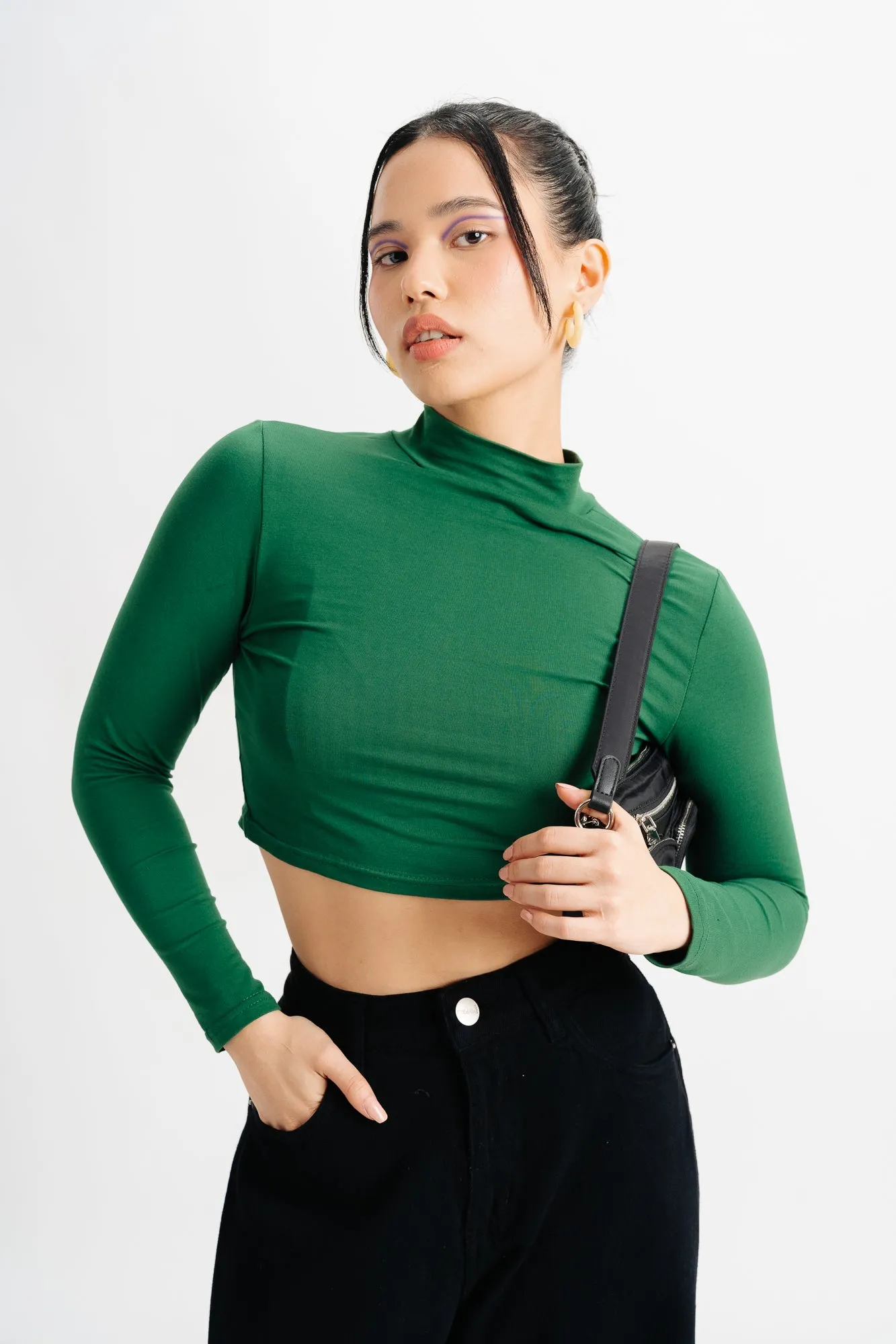 Cropped Long Sleeve Green Knit Top