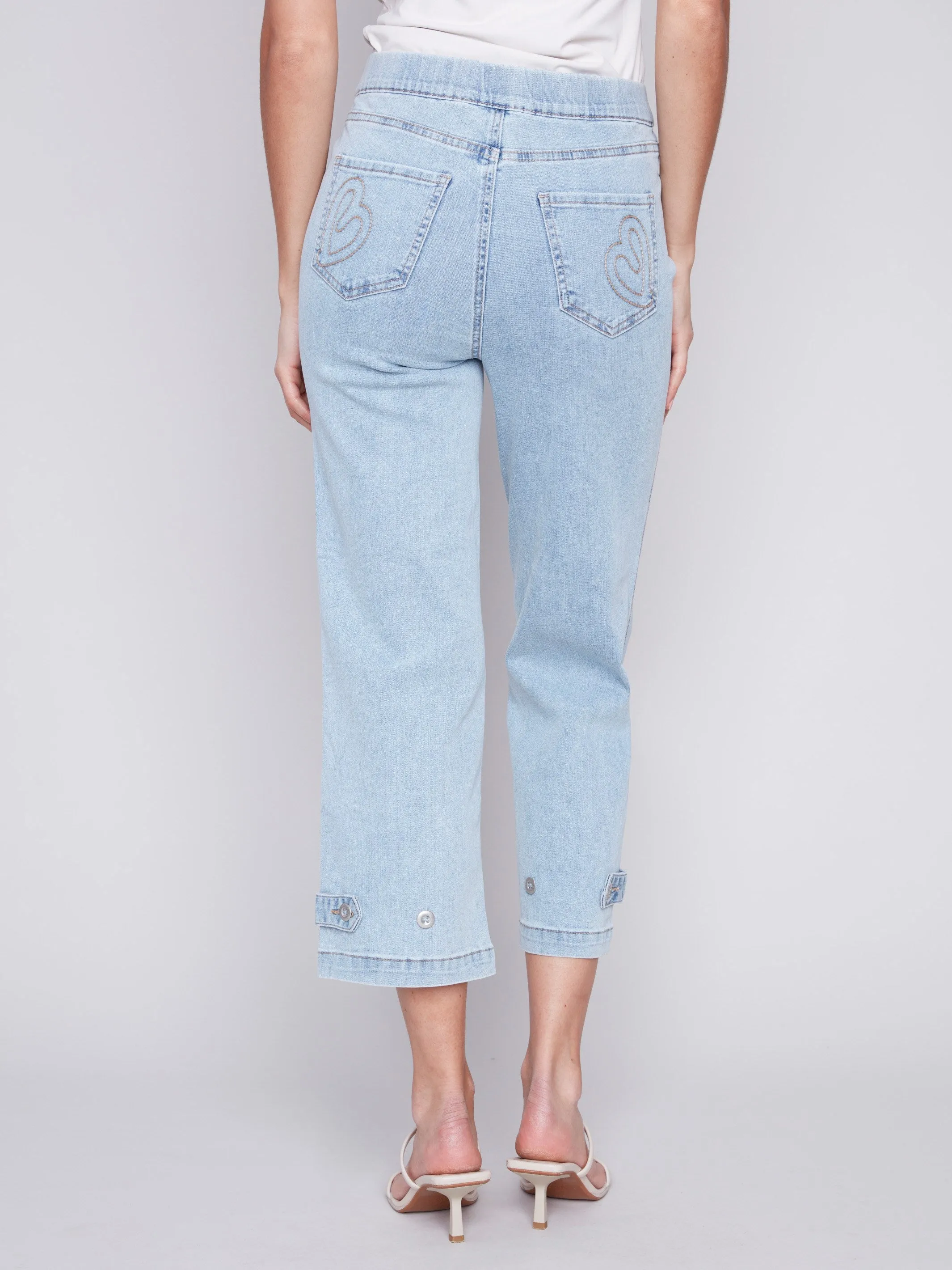 Cropped Pull-On Jeans with Hem Tab - Bleach Blue