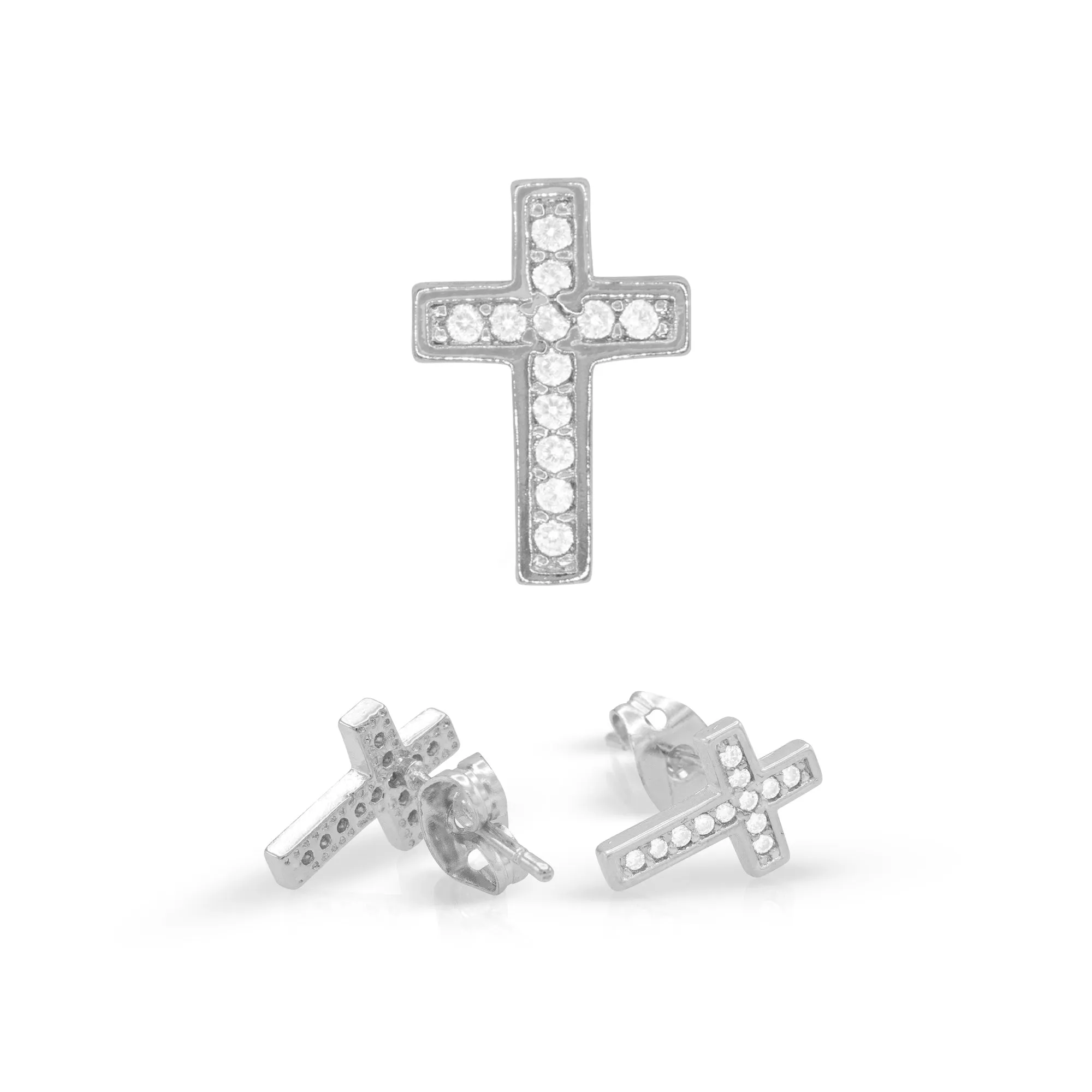 Cross 14K Gold Filled Silver Earrings Cubic Zirconia Hip Hop Studs Ear Piercing Fashion Jewelry Women Men