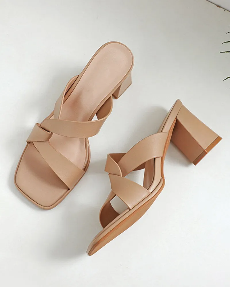 Cross Strap Block High Heel Sandals