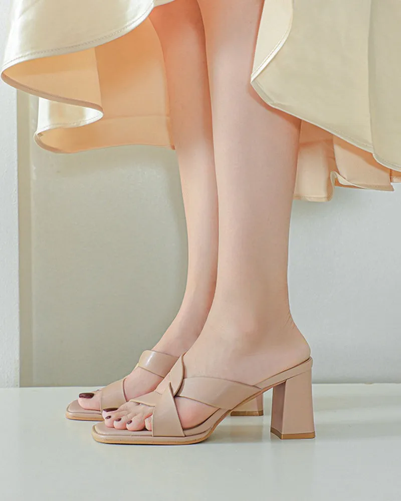 Cross Strap Block High Heel Sandals