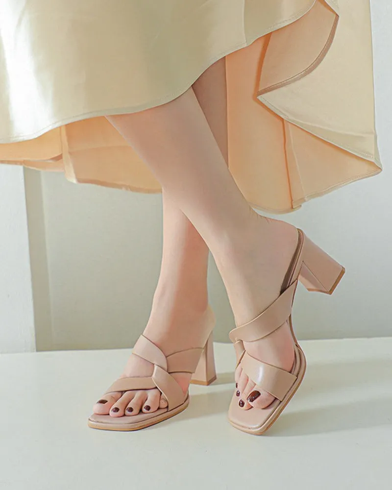 Cross Strap Block High Heel Sandals