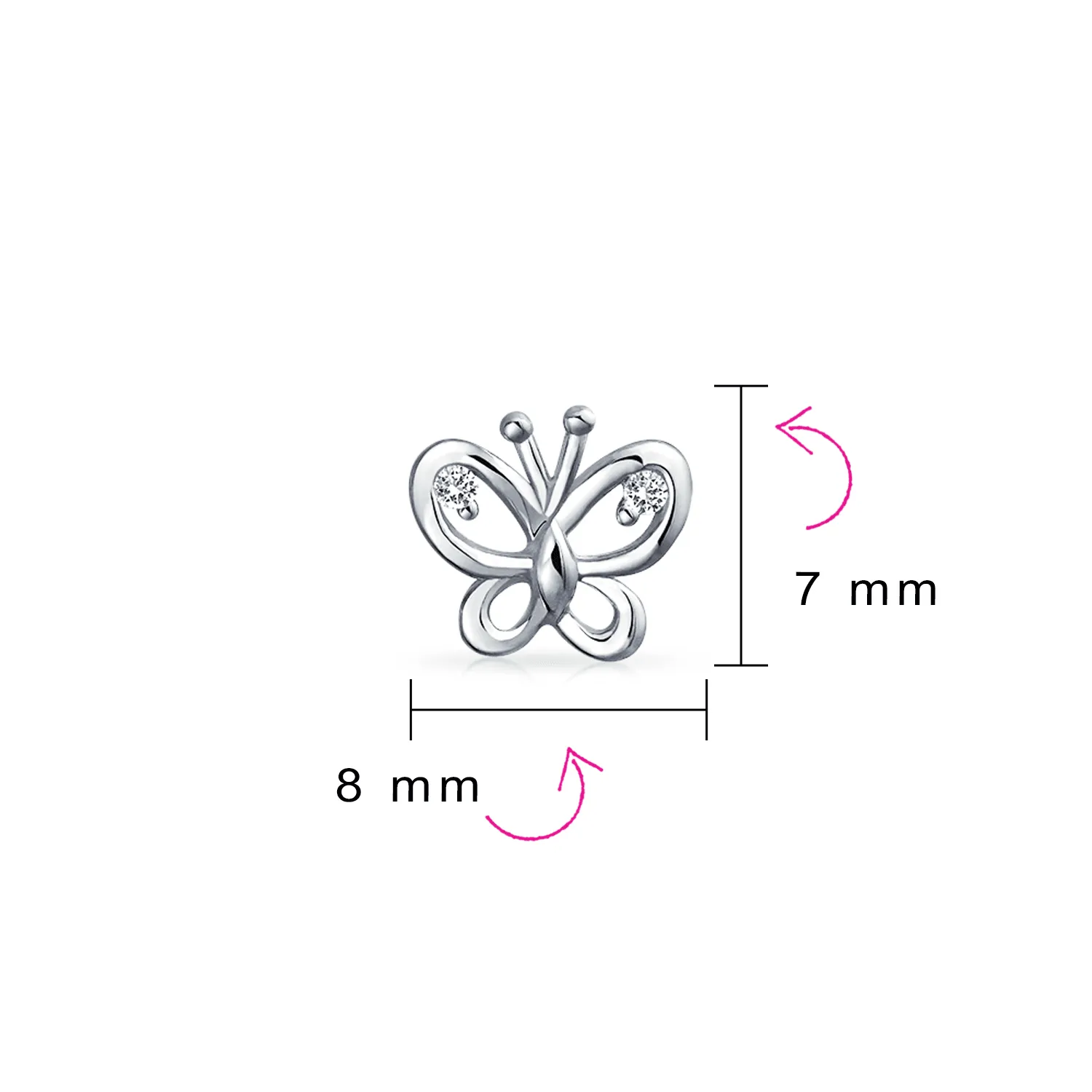 Delicate 3D Garden Butterfly Dangling Stud Earrings Sterling Silver