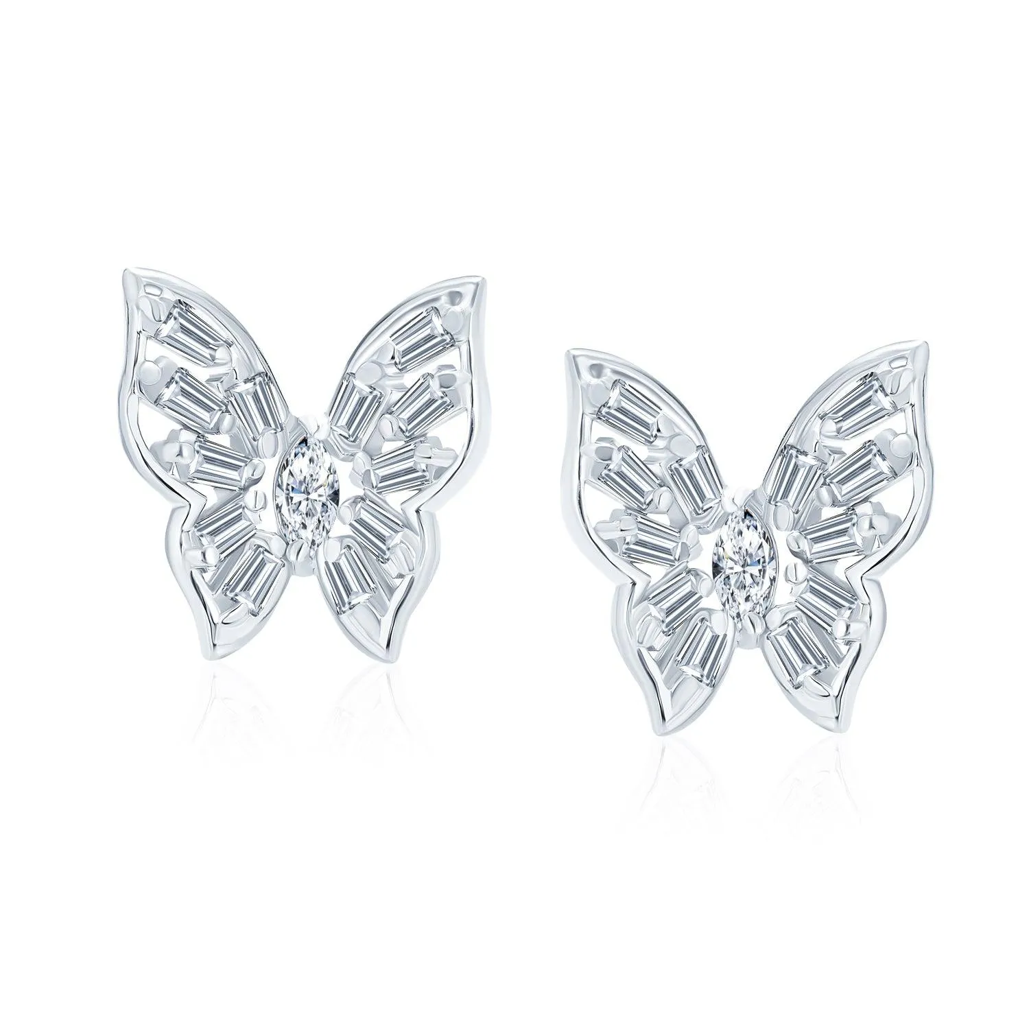 Delicate 3D Garden Butterfly Dangling Stud Earrings Sterling Silver