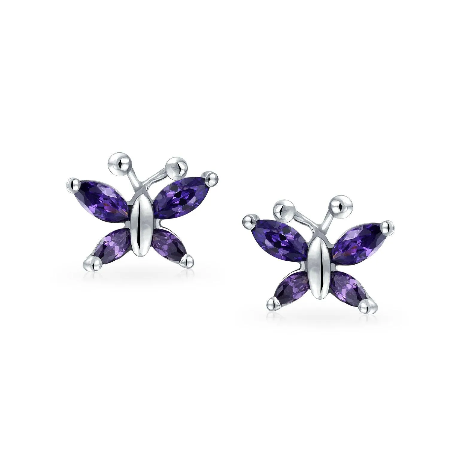 Delicate 3D Garden Butterfly Dangling Stud Earrings Sterling Silver