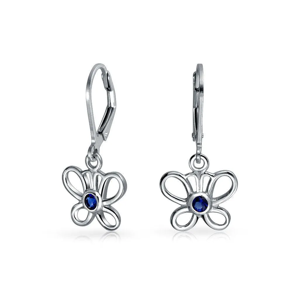 Delicate 3D Garden Butterfly Dangling Stud Earrings Sterling Silver