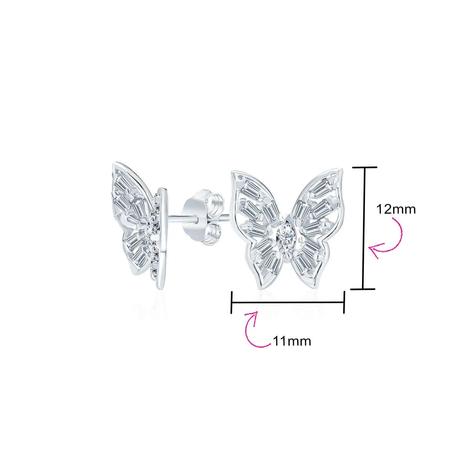 Delicate 3D Garden Butterfly Dangling Stud Earrings Sterling Silver