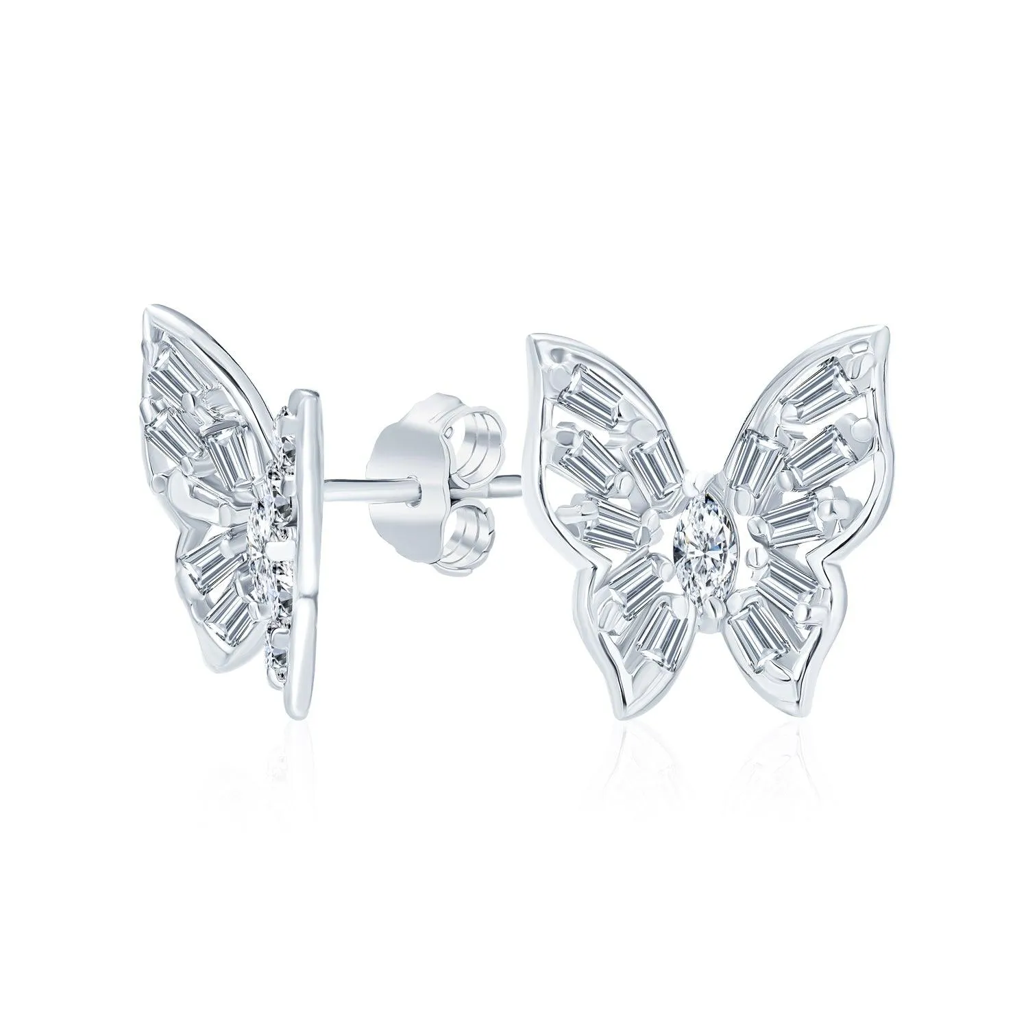 Delicate 3D Garden Butterfly Dangling Stud Earrings Sterling Silver