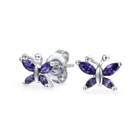 Delicate 3D Garden Butterfly Dangling Stud Earrings Sterling Silver