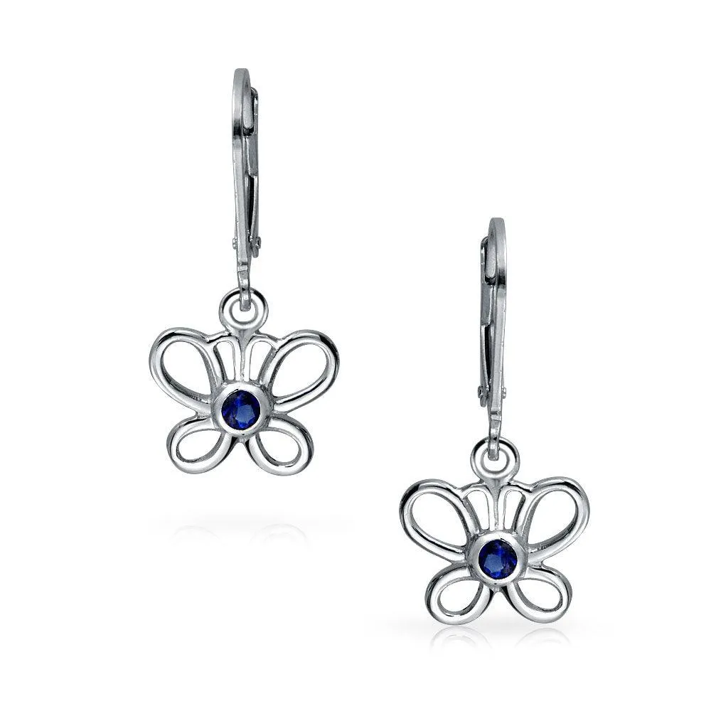 Delicate 3D Garden Butterfly Dangling Stud Earrings Sterling Silver