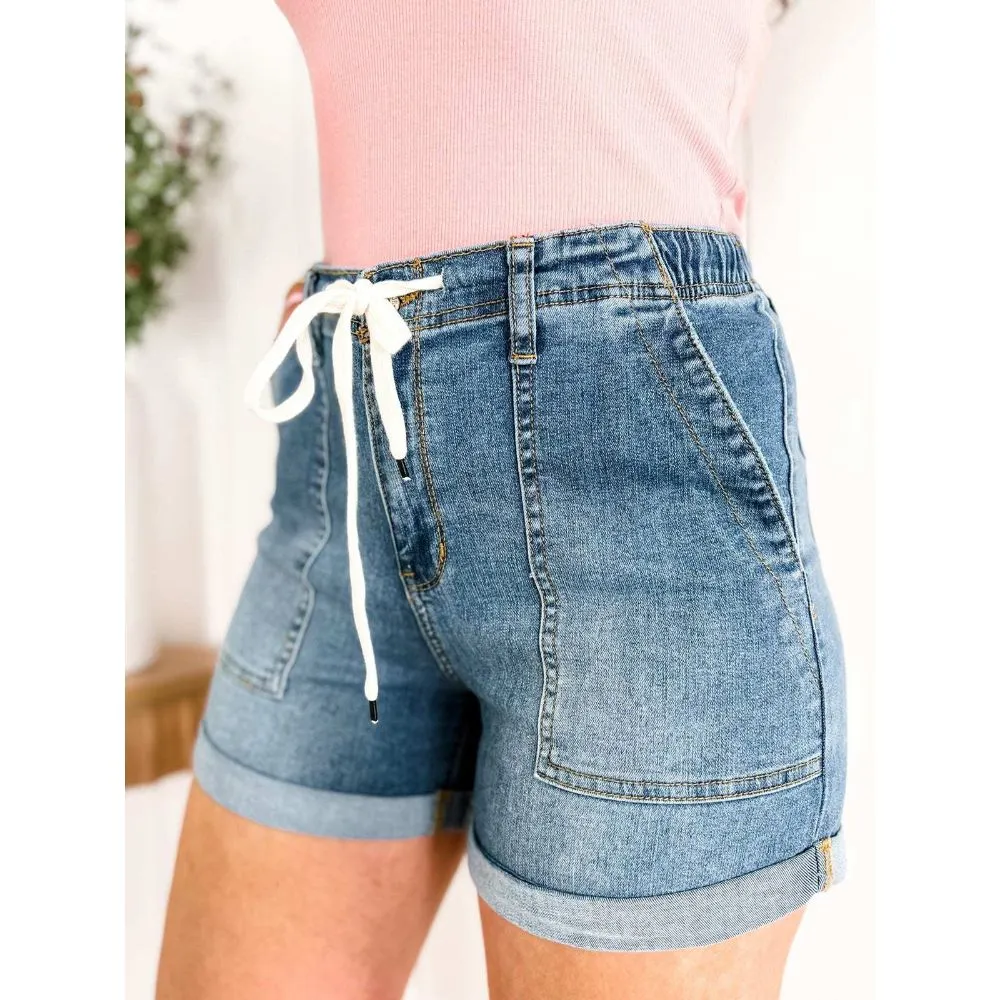 Drawstring High Waisted Jeans Shorts