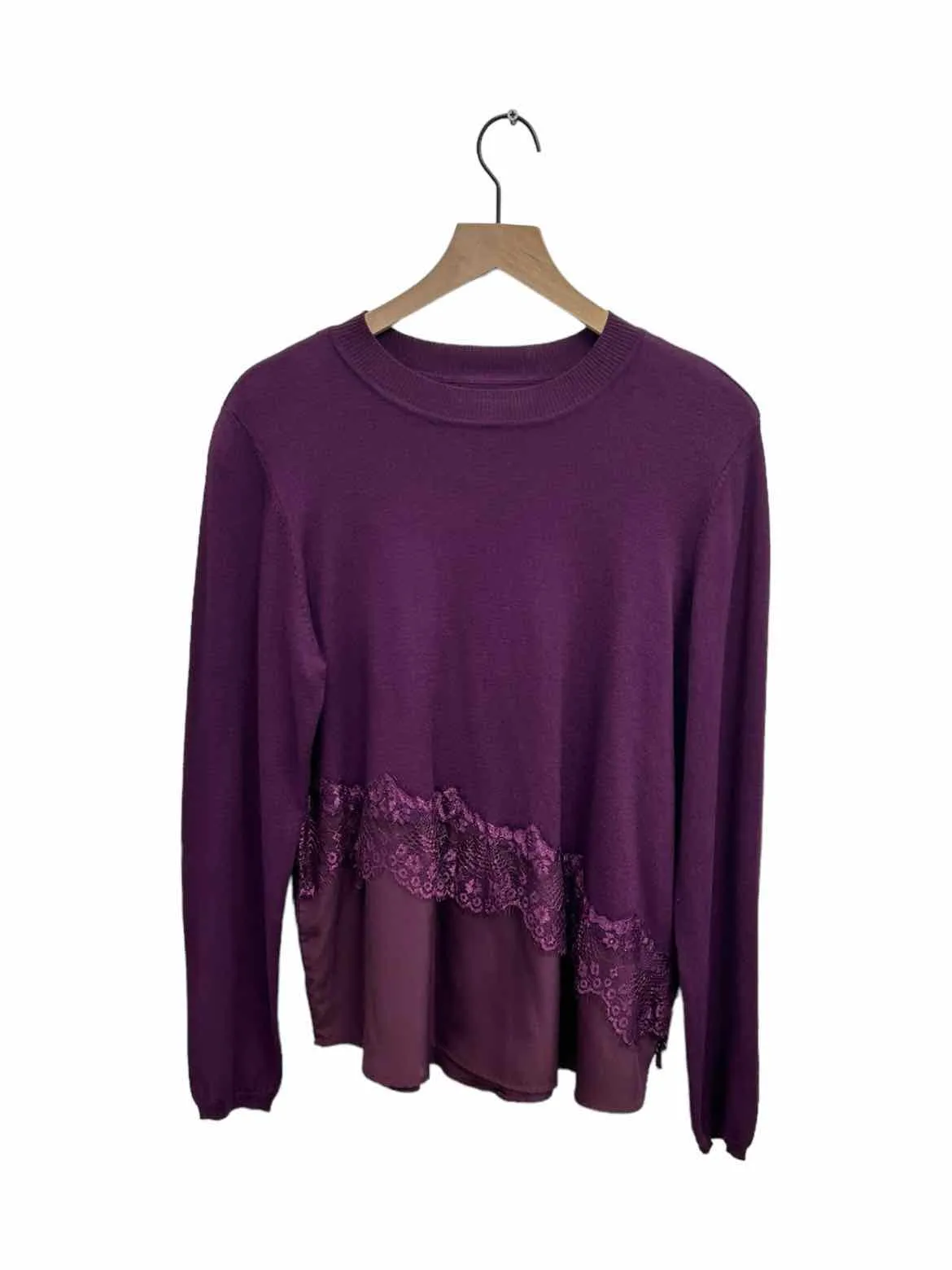 ELLE Purple LACE ACCENT Women Size L Sweater