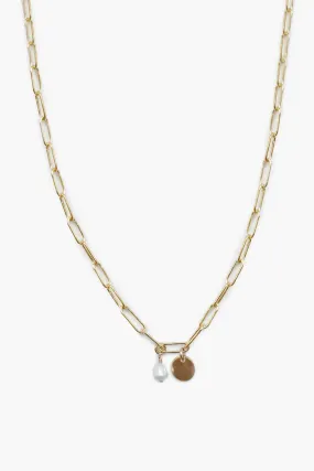 Essential Chain Necklace w/ Pearl   Mini Letter Tag