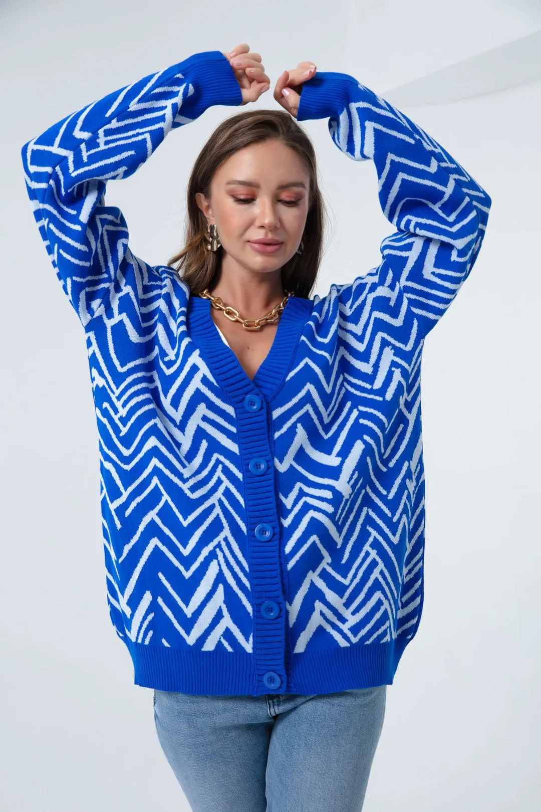 Female Zigzag Pattern Knitwear Cardigan