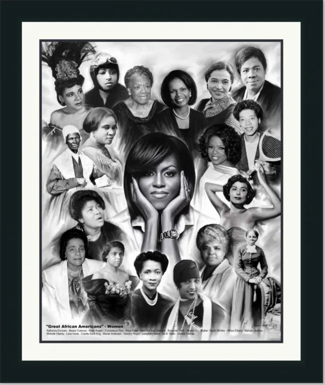 Great African American Women | Framed Famous Black Women Collage in Double Mat | Various Sizes