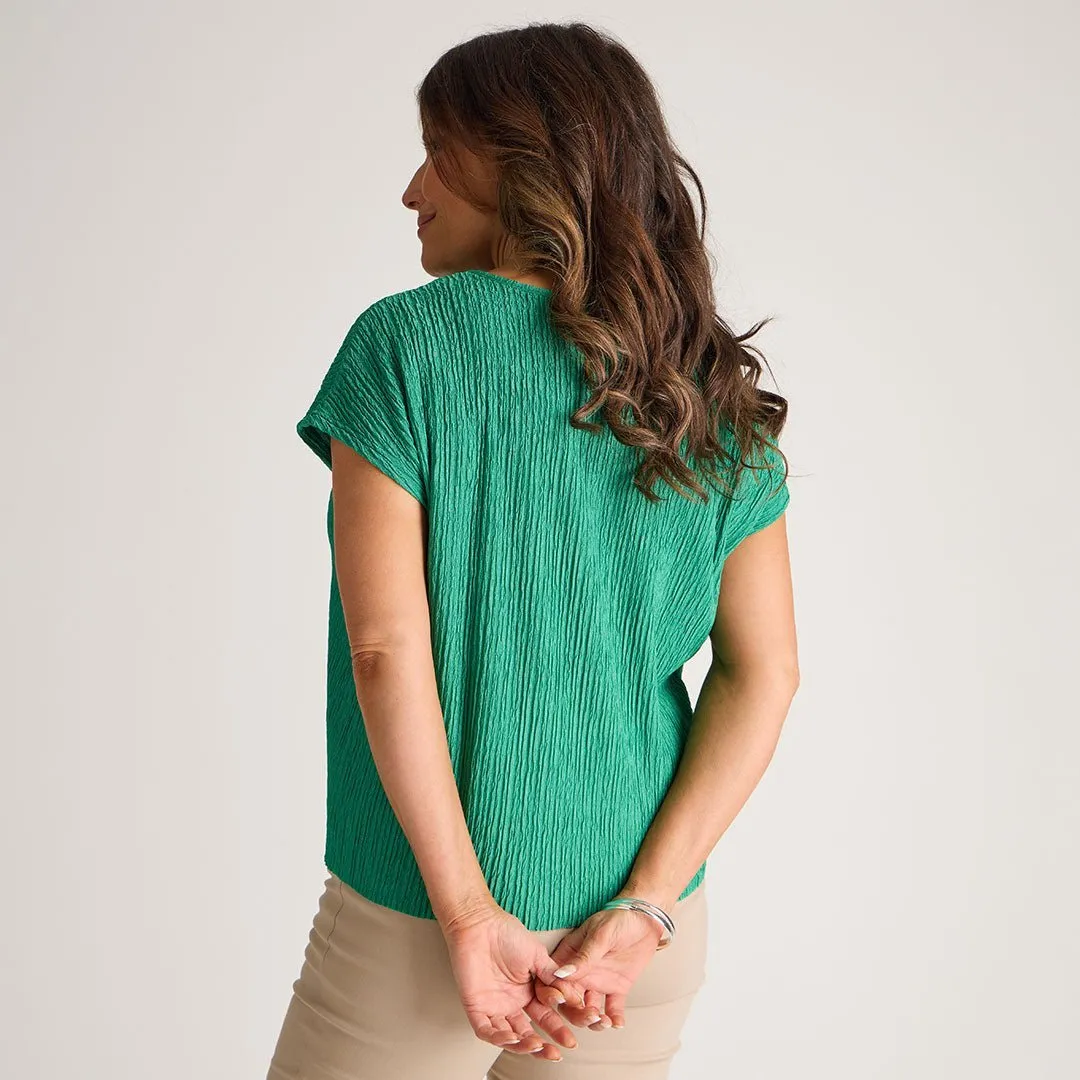 Green Plisse Top