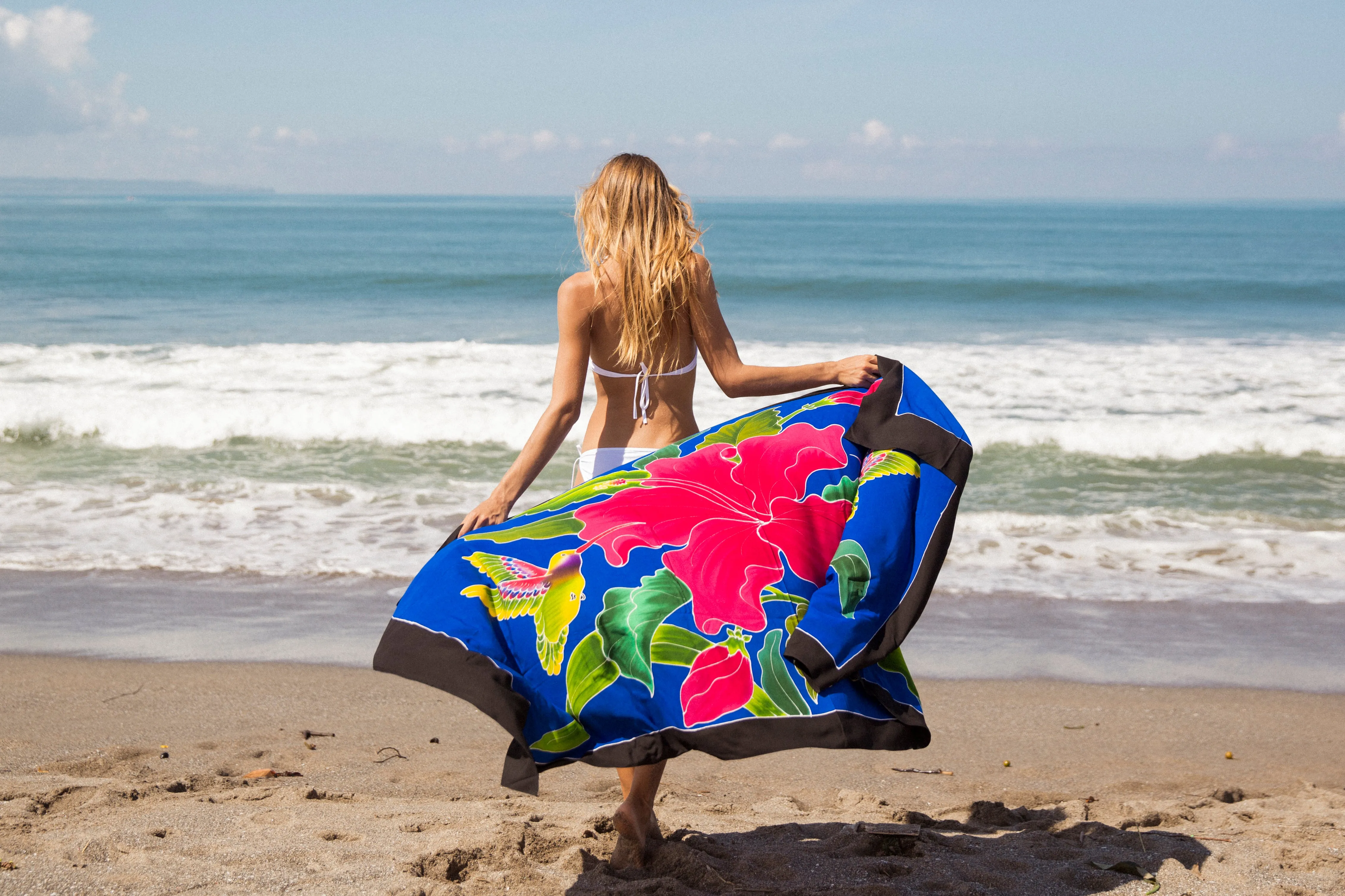 Hand Painted Pareo Sarong Wrap with Coconut Clip