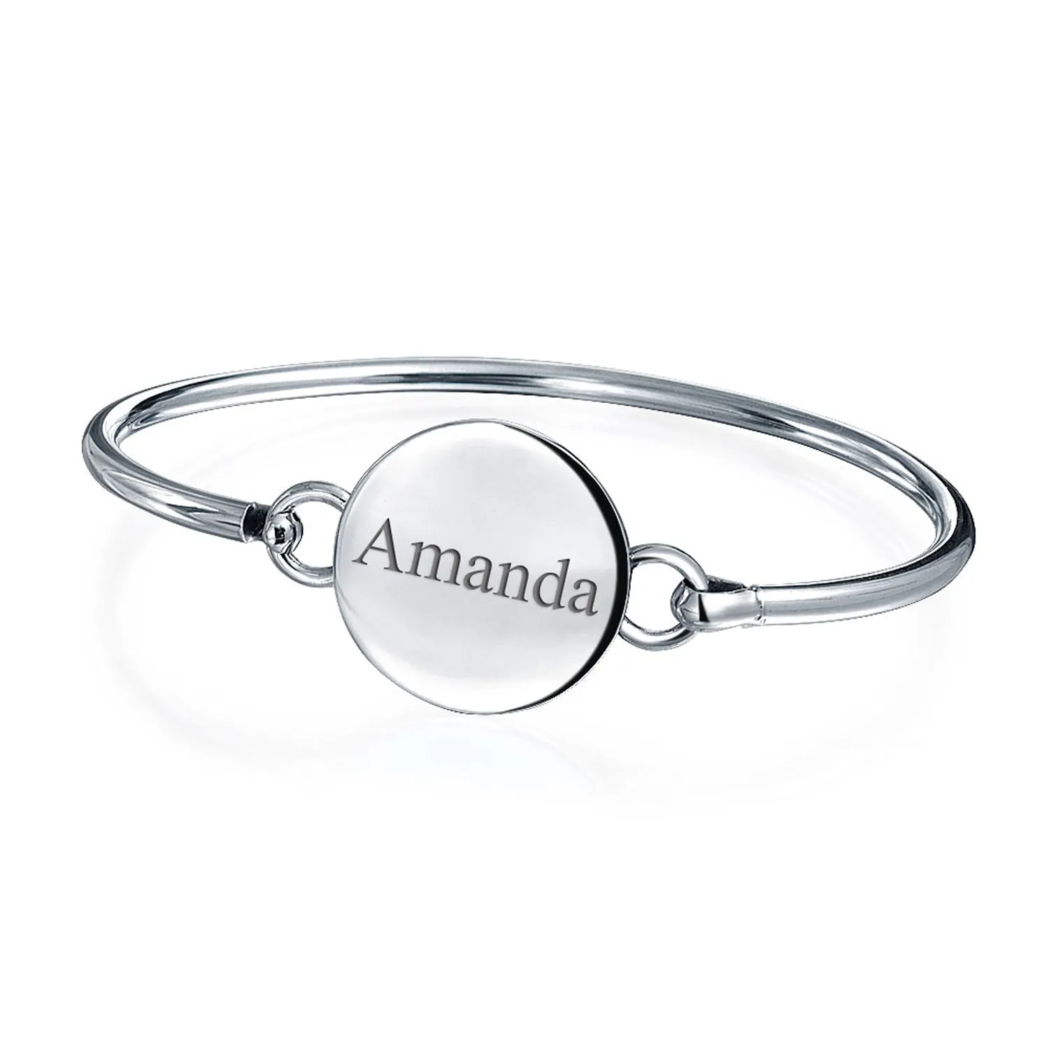 Initial Round Monogram Disc Heart Bracelet Bangle Sterling Silver Adjustable