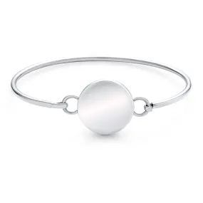 Initial Round Monogram Disc Heart Bracelet Bangle Sterling Silver Adjustable