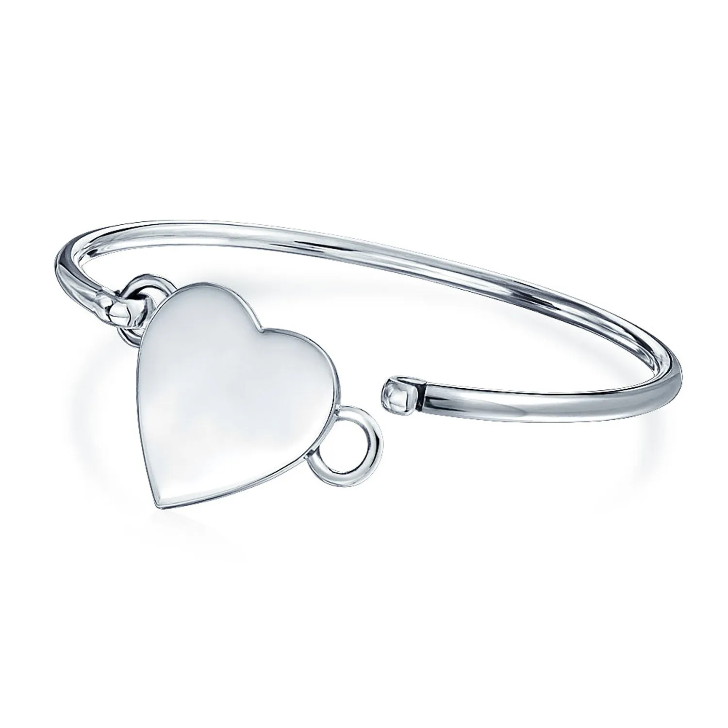 Initial Round Monogram Disc Heart Bracelet Bangle Sterling Silver Adjustable