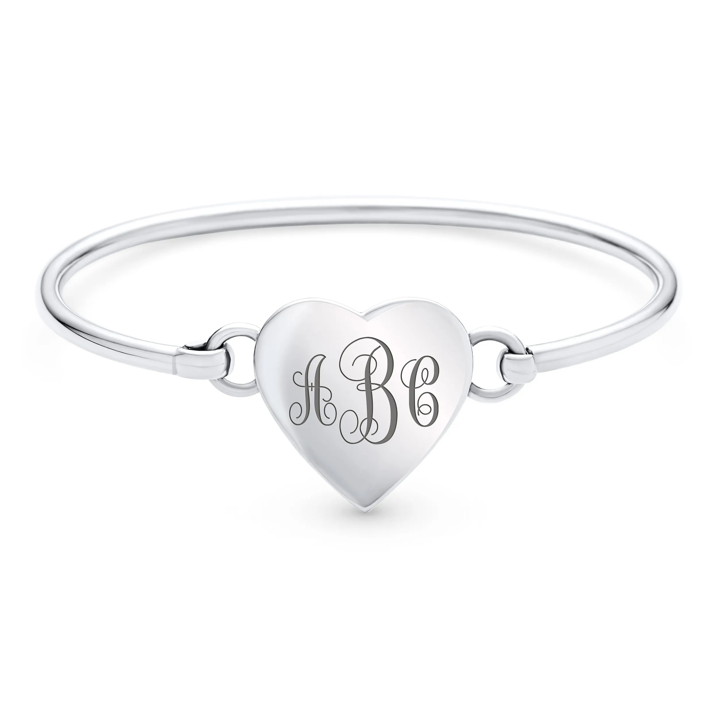 Initial Round Monogram Disc Heart Bracelet Bangle Sterling Silver Adjustable