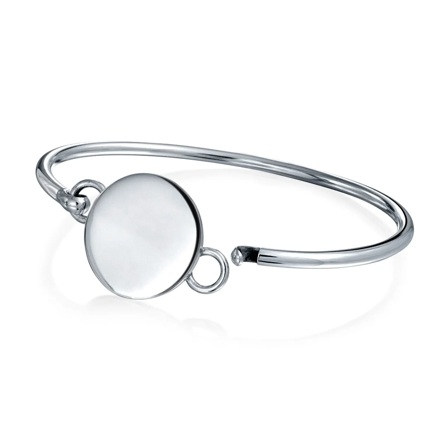 Initial Round Monogram Disc Heart Bracelet Bangle Sterling Silver Adjustable